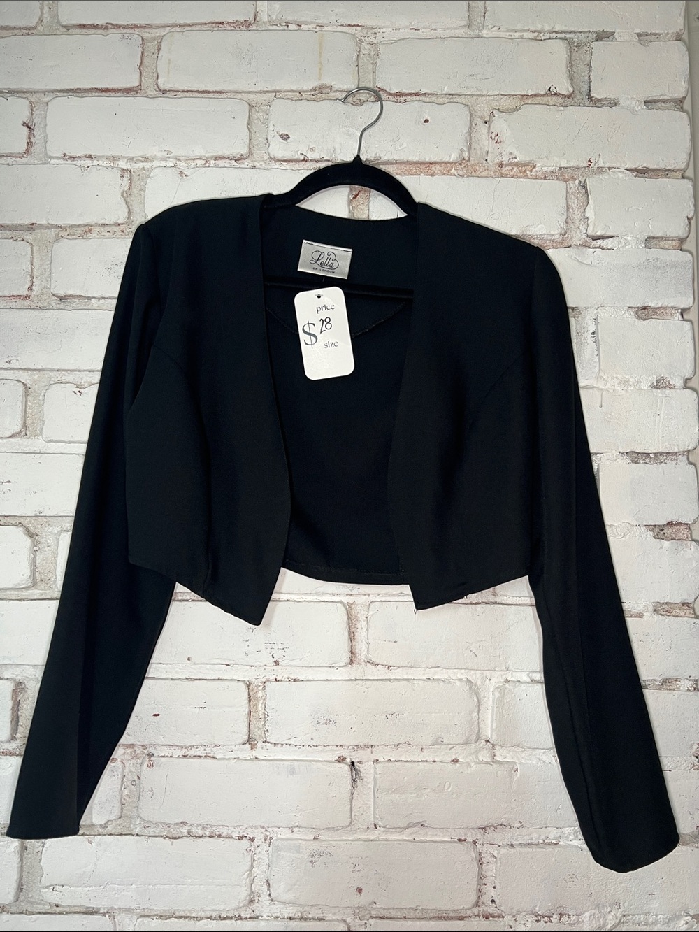 Le Lis Black Cropped Open-Front Bolero Jacket vintage cropped collarless blazer